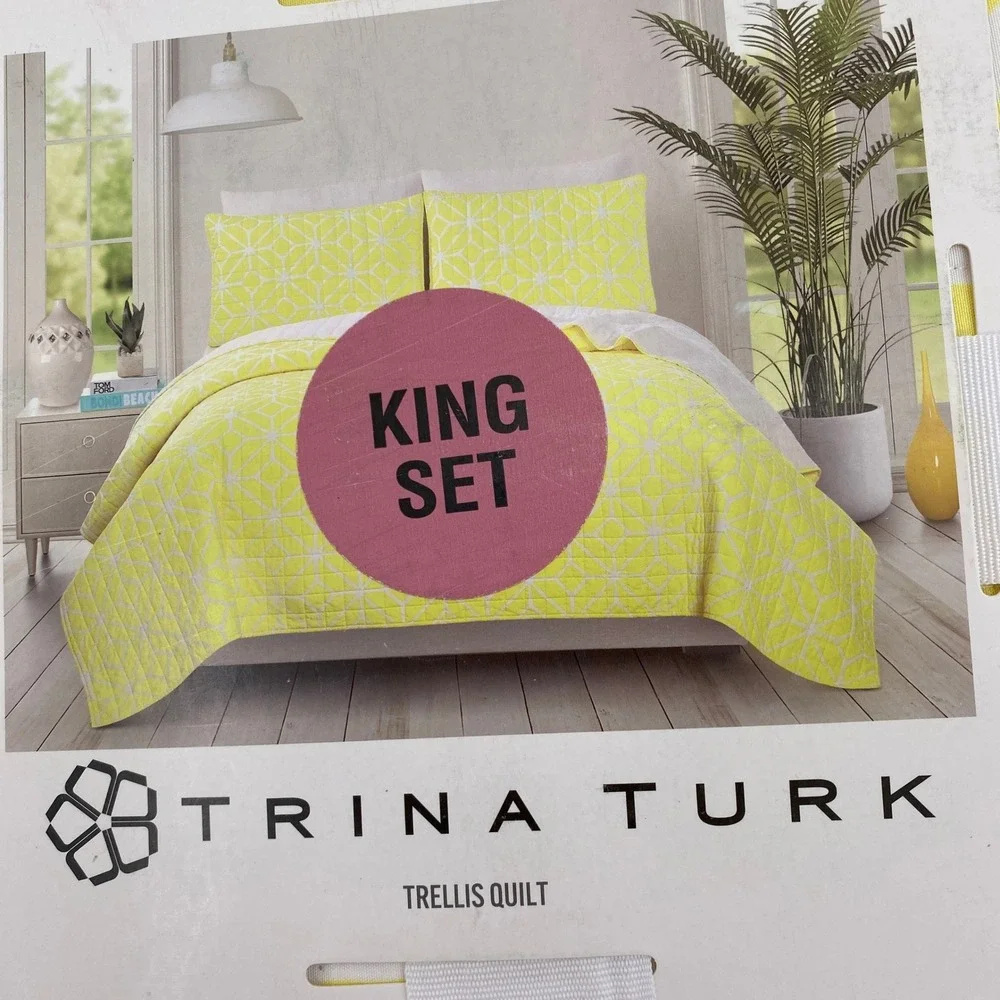 Trina Turk Trellis Quilt Set King Yellow Geometric Modern Bedding Colorful Bold